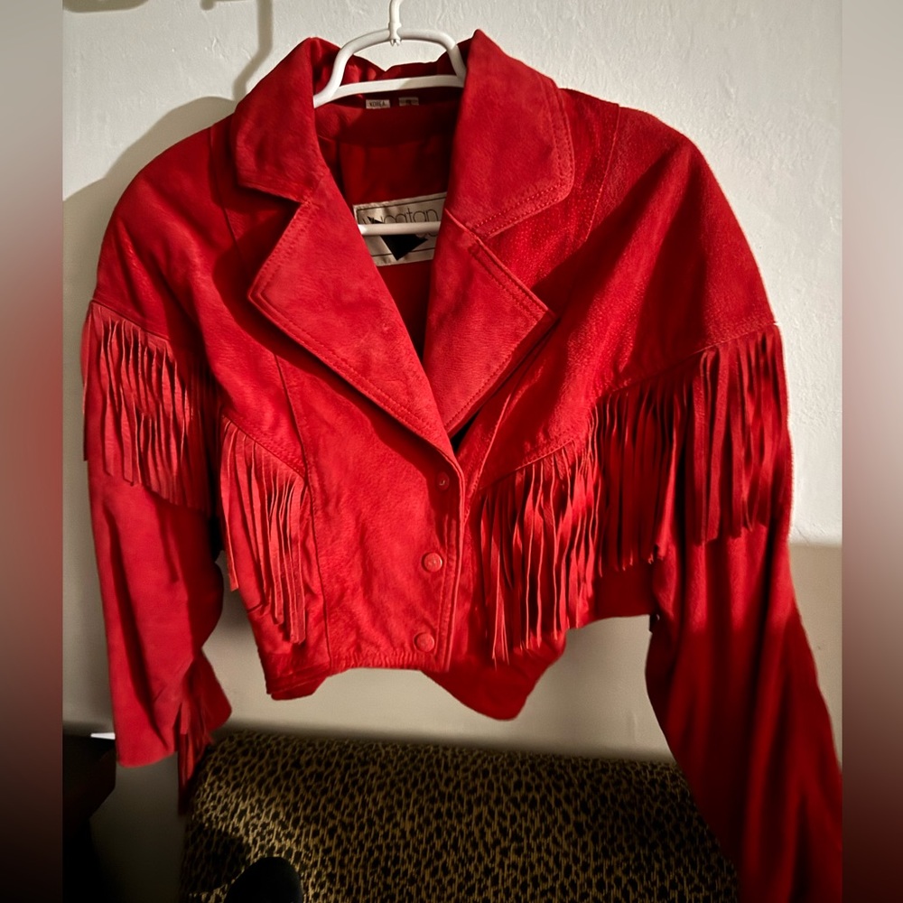 Yucatán Bay Red Fringe Suede Jacket SZ SMALL